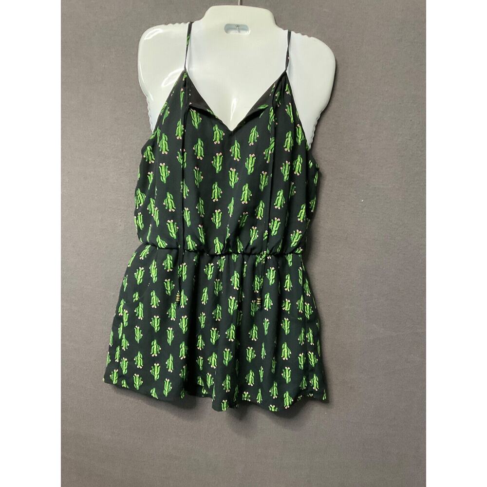 AS U WISH Cactus Succulent Plants Print Sleeveless‎ Romper Small Womens